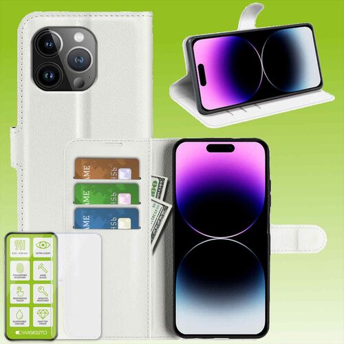 F�r Apple iPhone 15 Pro Produktset Handy Tasche Wallet + H9 Hart Glas Schutz H�lle Case Cover Etuis Zubeh�r Wei�