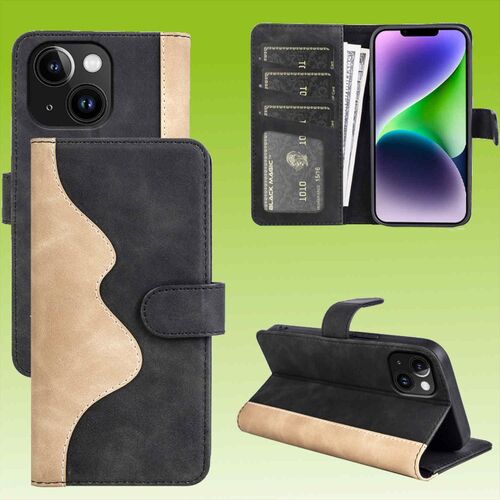 F�r Apple iPhone 15 Design Handy Tasche Wallet Premium Schwarz Schutz H�lle Case Cover Etuis Zubeh�r