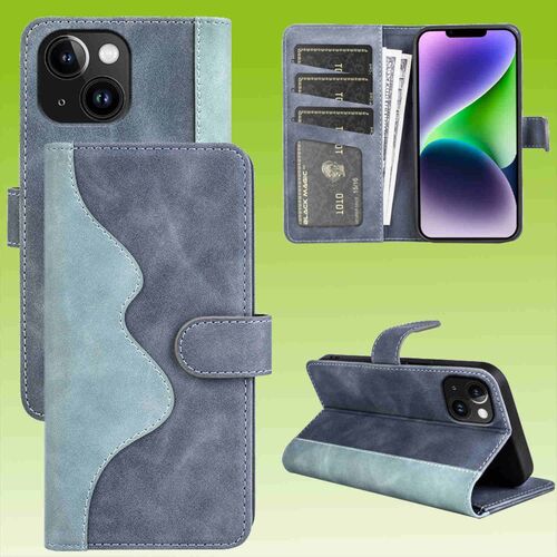 F�r Apple iPhone 15 Design Handy Tasche Wallet Premium Blau Schutz H�lle Case Cover Etuis Zubeh�r