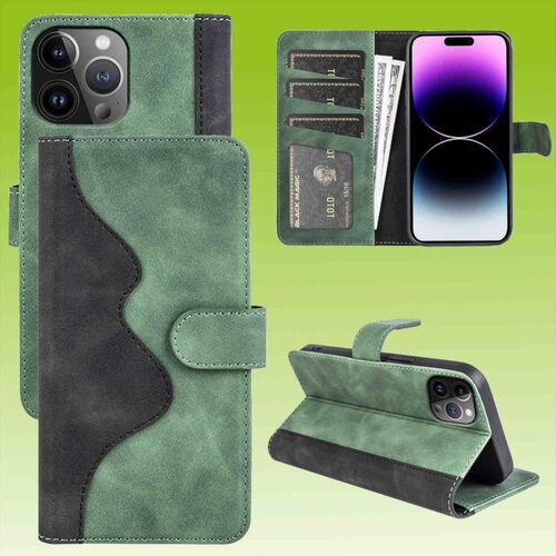 F�r Apple iPhone 15 Pro Design Handy Tasche Wallet Premium Gr�n Schutz H�lle Case Cover Etuis Zubeh�r