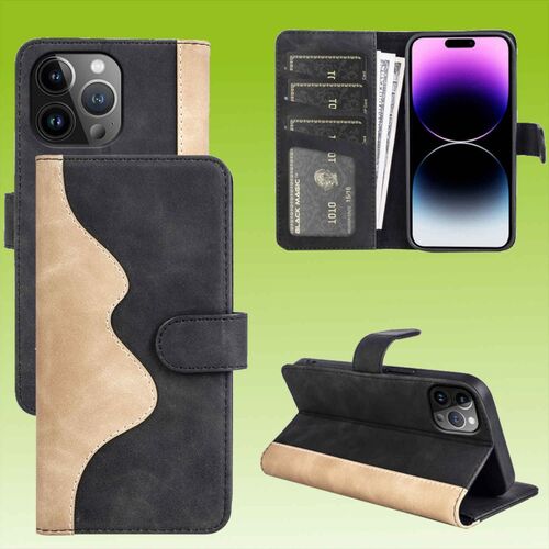 F�r Apple iPhone 15 Pro Max Design Handy Tasche Wallet Premium Schwarz Schutz H�lle Case Cover Etuis Zubeh�r