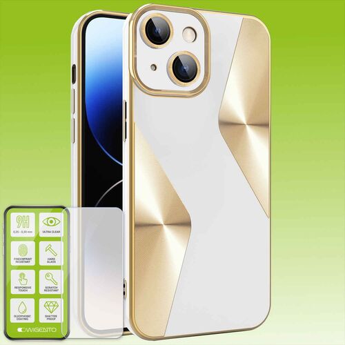 F�r Apple iPhone 15 Plus Produktset Electroplated Silikon TPU + H9 Hart Glas Schutz H�lle Case Cover Zubeh�r Wei�