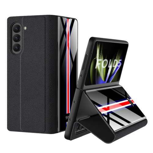 F�r Samsung Galaxy Z Fold5 5G Schutzh�lle Kunstleder + Kartenhalter