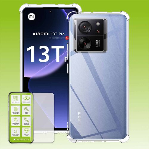 F�r Xiaomi 13T / 13T Pro Schock TPU Case Transparent + 0,26 H9 Glas H�lle Schutz 