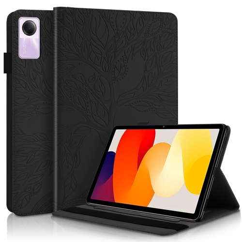 F�r Xiaomi Redmi Pad 2 / SE 11 Zoll Baum Muster Kunstleder H�lle Cover Tasche Case Schwarz