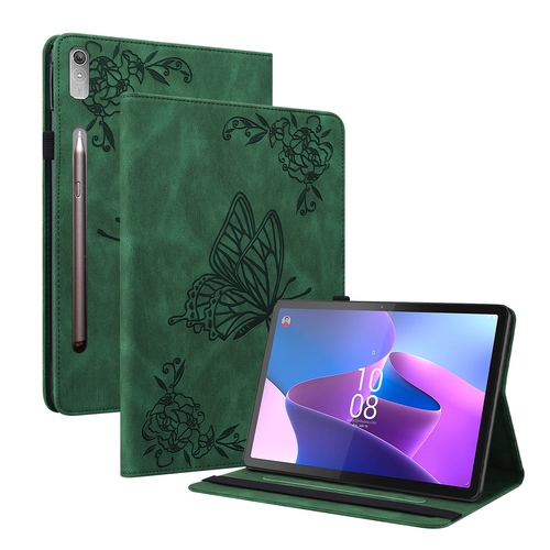 F�r Lenovo Tab P12 12.7 Schmetterling Muster Kunstleder H�lle Cover Tasche Case Gr�n