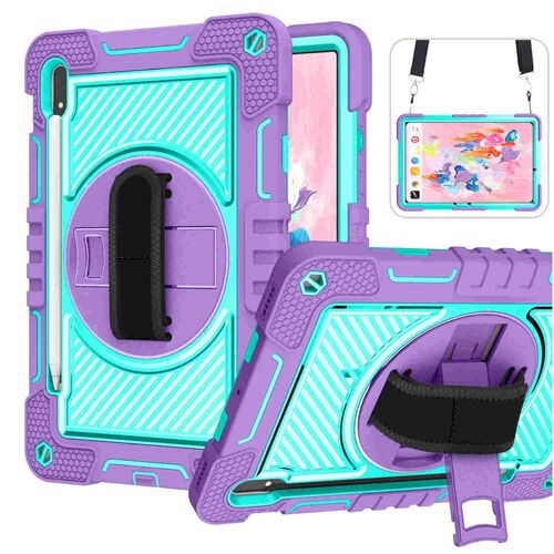 F�r Samsung Galaxy Tab S10 FE / S9 / S9 FE / S8 aufstellbare Outdoor Hybrid Lila / Blau 360 Grad mit Halte-Schlaufe