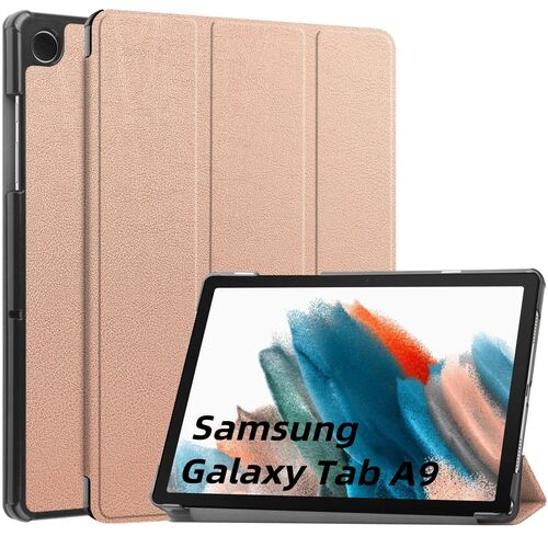 F�r Samsung Galaxy Tab A9 3folt Wake UP Smart Cover Tasche Etuis H�lle Rose Gold
