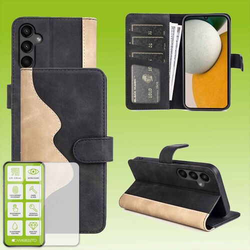 Fr Samsung Galaxy A15 Produktset Handy Tasche Wallet + H9 Hart Glas