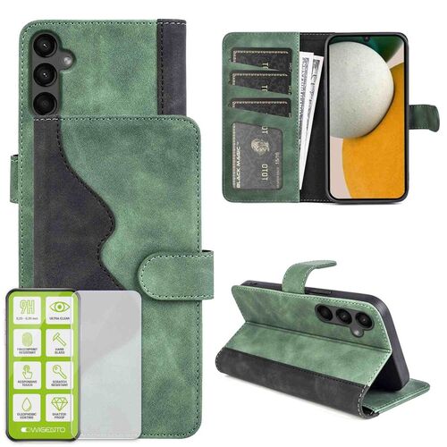 F�r Samsung Galaxy A15 Produktset Handy Tasche Wallet + H9 Hart Glas