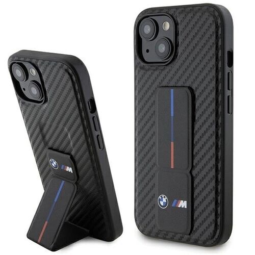BMW Apple iPhone 15 Carbon Hardcase Schutzh�lle mit Stand Case Schwarz