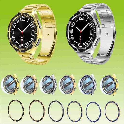 F�r Samsung Galaxy Watch 6 Classic 47 43mm Set H�lle + Hart Glas + L�nettenring