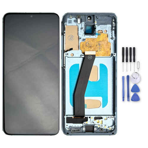 F�r Samsung Galaxy S20 Display Full OLED mit Rahmen Einheit Touch Ersatzteil Reparatur Blau