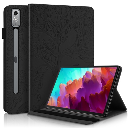 F�r Lenovo Tab P12 12.7 Zoll Baum Muster Kunstleder Schutz H�lle Cover Tasche Case Schwarz