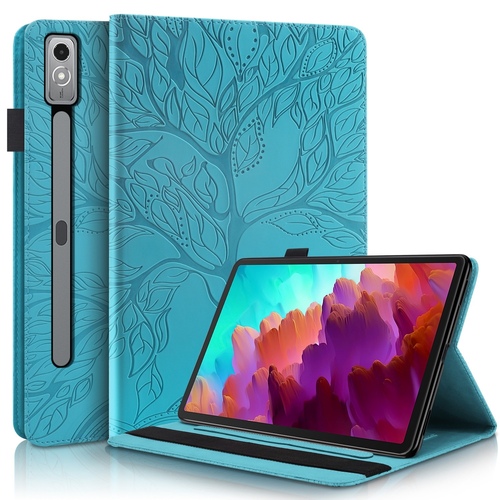 F�r Lenovo Tab P12 12.7 Zoll Baum Muster Kunstleder Schutz H�lle Cover Tasche Case Blau
