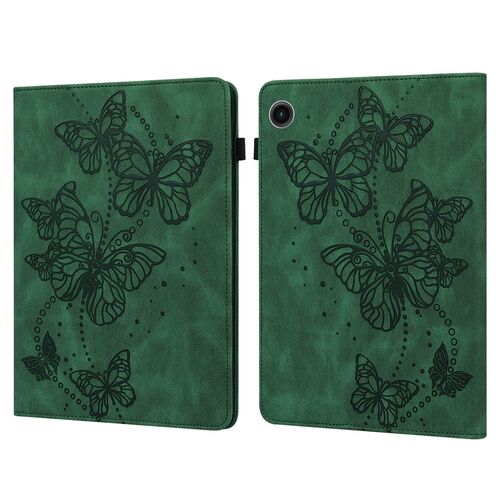 F�r Samsung Galaxy Tab A9 Schmetterling Muster 2 Kunstleder H�lle Cover Tasche Gr�n