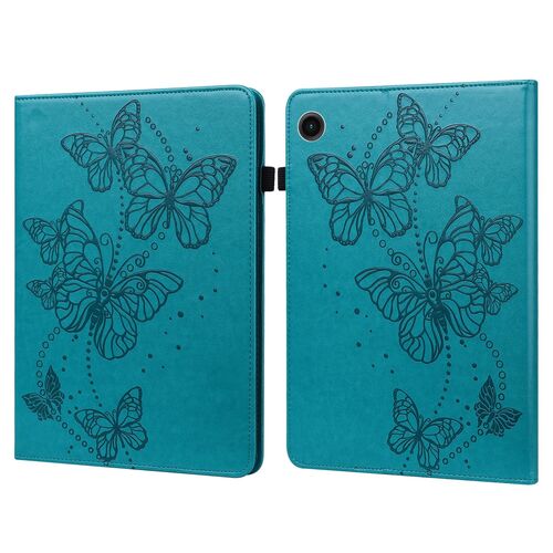 F�r Samsung Galaxy Tab A9 Schmetterling Muster 2 Kunstleder H�lle Cover Tasche Blau