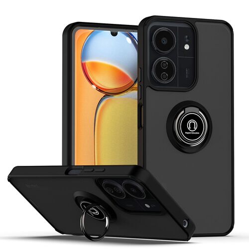 F�r Xiaomi Redmi 13C Design TPU / PC Handy H�lle Cover + Ring Schwarz