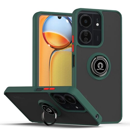 F�r Xiaomi Redmi 13C Design TPU / PC Handy H�lle Cover + Ring Gr�n / Rot