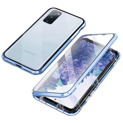 F�r Samsung Galaxy S23 FE Beidseitiger 360 Grad Magnet Glas H�lle Handy Tasche Bumper Blau