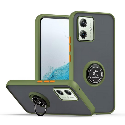 F�r Motorola Moto G54 Design TPU / PC Handy H�lle Cover + Ring Hellgr�n / Orange