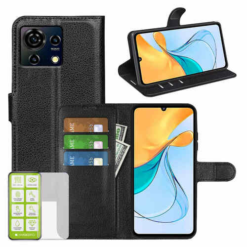 F�r ZTE Blade V50 Vita Produktset Handy Tasche Schwarz + H9 Hart Glas