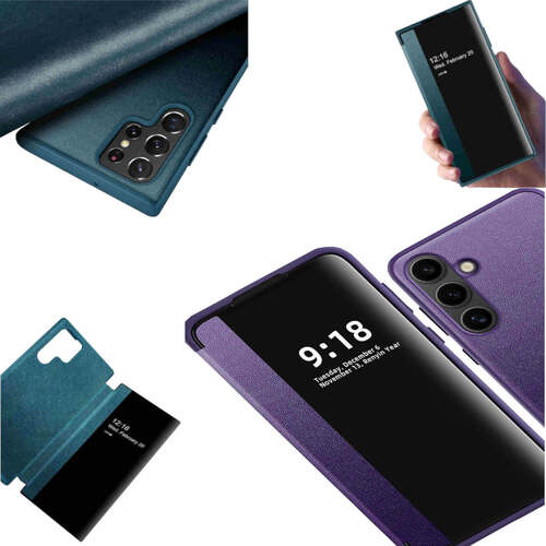 F�r Samsung Galaxy S24 View Spiegel Handy Smart Cover Wake UP Lila