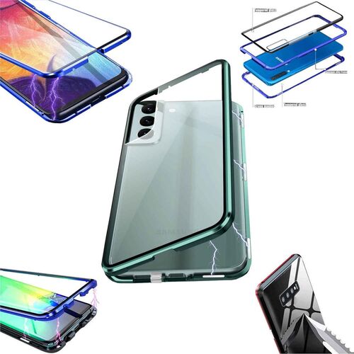 F�r Samsung Galaxy S24 Plus Beidseitiger 360 Grad Magnet Glas H�lle Handy Tasche Bumper Gr�n