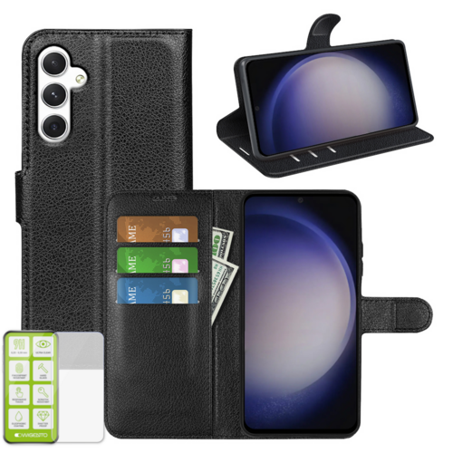 F�r Samsung Galaxy S24 Produktset Handy Tasche Schwarz + H9 Hart Glas