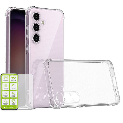 F�r Samsung Galaxy S24 Schock TPU H�lle Transparent + H9 Hart Glas