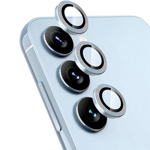 F�r Samsung Galaxy S24 Plus Aluminium Ring Kamera + H9 Hart Glas Blau