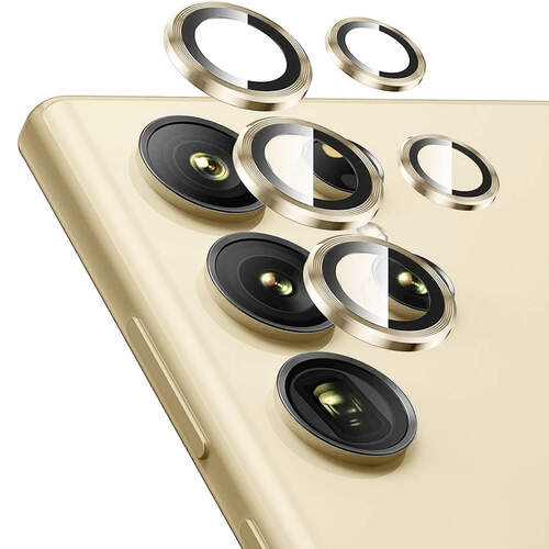 F�r Samsung Galaxy S24 Ultra Aluminium Ring Kamera + H9 Hart Glas Gold