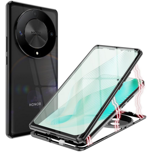 F�r Honor Magic 6 Lite Beidseitiger 360 Grad Magnet Glas H�lle Handy Tasche Bumper Schwarz