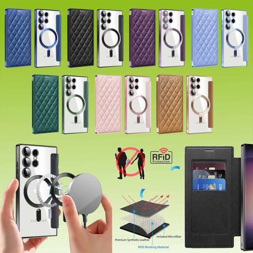 F�r Handy 360 Grad Full Body Magsafe RFID Anti Datenklau Kunst Leder H�lle Tasche Smart