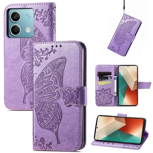 F�r Xiaomi Redmi Note 13 Kunstleder Wallet Handy Tasche Schmetterling Design Schutz H�lle Case Cover Etuis Hell-Lila