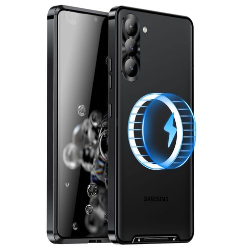 F�r Samsung Galaxy S24 Plus Magsafe Frosted Metall Case Cover Schutz Tasche Schwarz