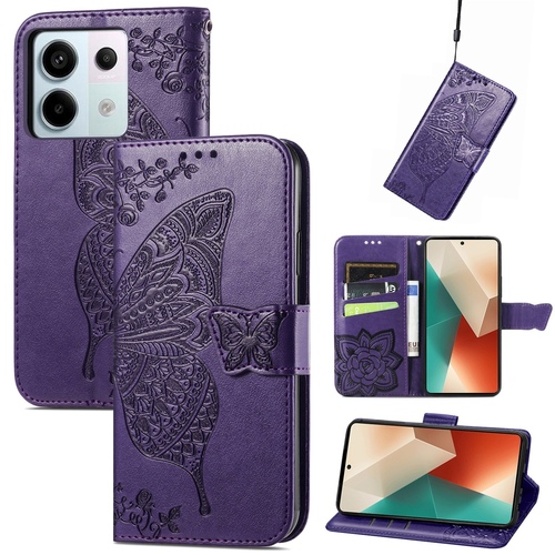 F�r Xiaomi Redmi Note 13 Pro / Poco X6 Kunstleder Wallet Handy Tasche Schmetterling Design Schutz H�lle Lila