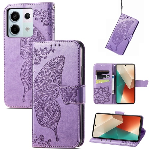 F�r Xiaomi Redmi Note 13 Pro / Poco X6 Kunstleder Wallet Handy Tasche Schmetterling Design Schutz H�lle Hell-Lila