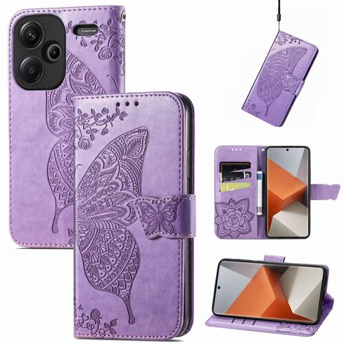 F�r Xiaomi Redmi Note 13 Pro Plus Kunstleder Wallet Handy Tasche Schmetterling Design Schutz H�lle Hell-Lila