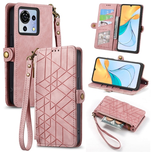 F�r ZTE Blade V50 Vita Kunstleder Zipper Wallet Tasche mit Schlaufe Schutz H�lle Case Cover Rosa