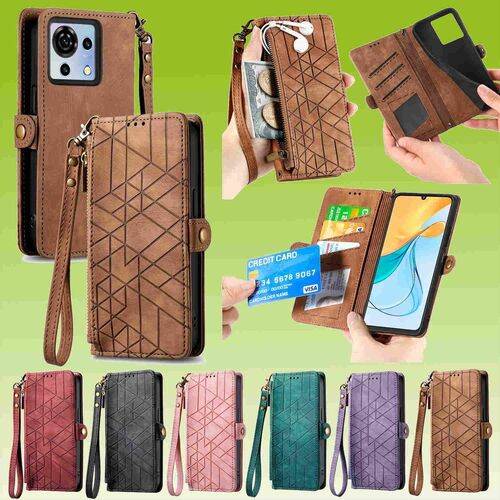 Fr Handy Modelle Geometric Schutz Kunstleder Zipper Wallet Tasche mit Schlaufe