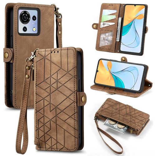 F�r Handy Modelle Geometric Schutz Kunstleder Zipper Wallet Tasche mit Schlaufe 