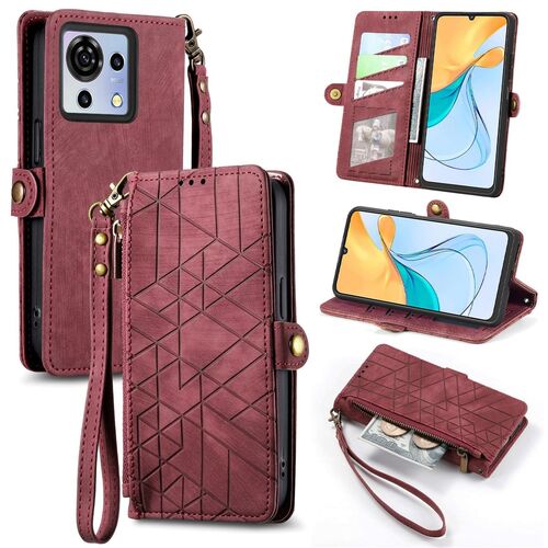 F�r Handy Modelle Geometric Schutz Kunstleder Zipper Wallet Tasche mit Schlaufe 