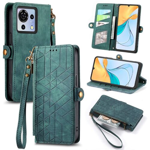 F�r Handy Modelle Geometric Schutz Kunstleder Zipper Wallet Tasche mit Schlaufe 
