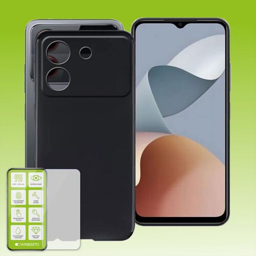 F�r ZTE Blade A54 Silikon TPU H�lle Tasche d�nn Schwarz + H9 Hart Glas