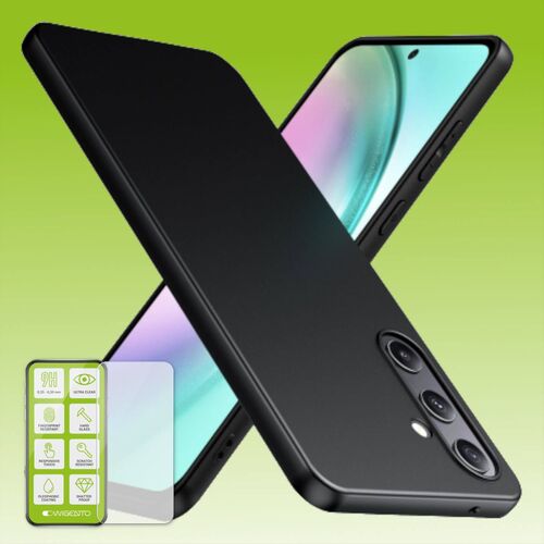 F�r Samsung Galaxy A55 Silikon TPU H�lle Tasche d�nn Schwarz + H9 Glas
