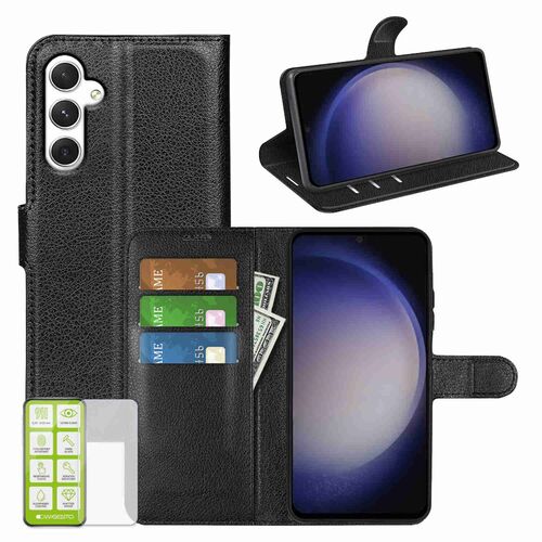 F�r Samsung Galaxy A35 Book Wallet Handy Tasche Schwarz + H9 Hart Glas