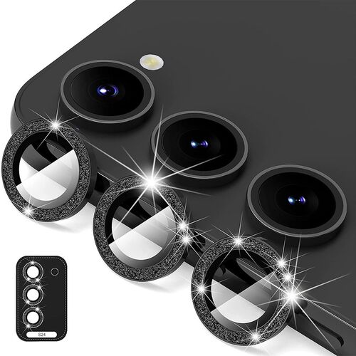 F�r Samsung Galaxy S24 Aluminium Glitzer Ring Kamera + H9 Hart Glas Schwarz