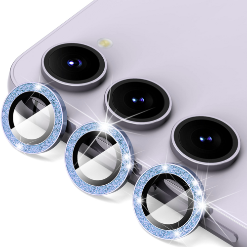 F�r Samsung Galaxy S24 Aluminium Glitzer Ring Kamera + H9 Hart Glas Blau