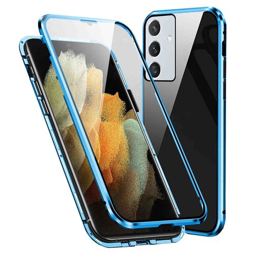 F�r Samsung Galaxy A35 Beidseitiger 360 Grad Magnet Glas H�lle Handy Tasche Bumper Blau